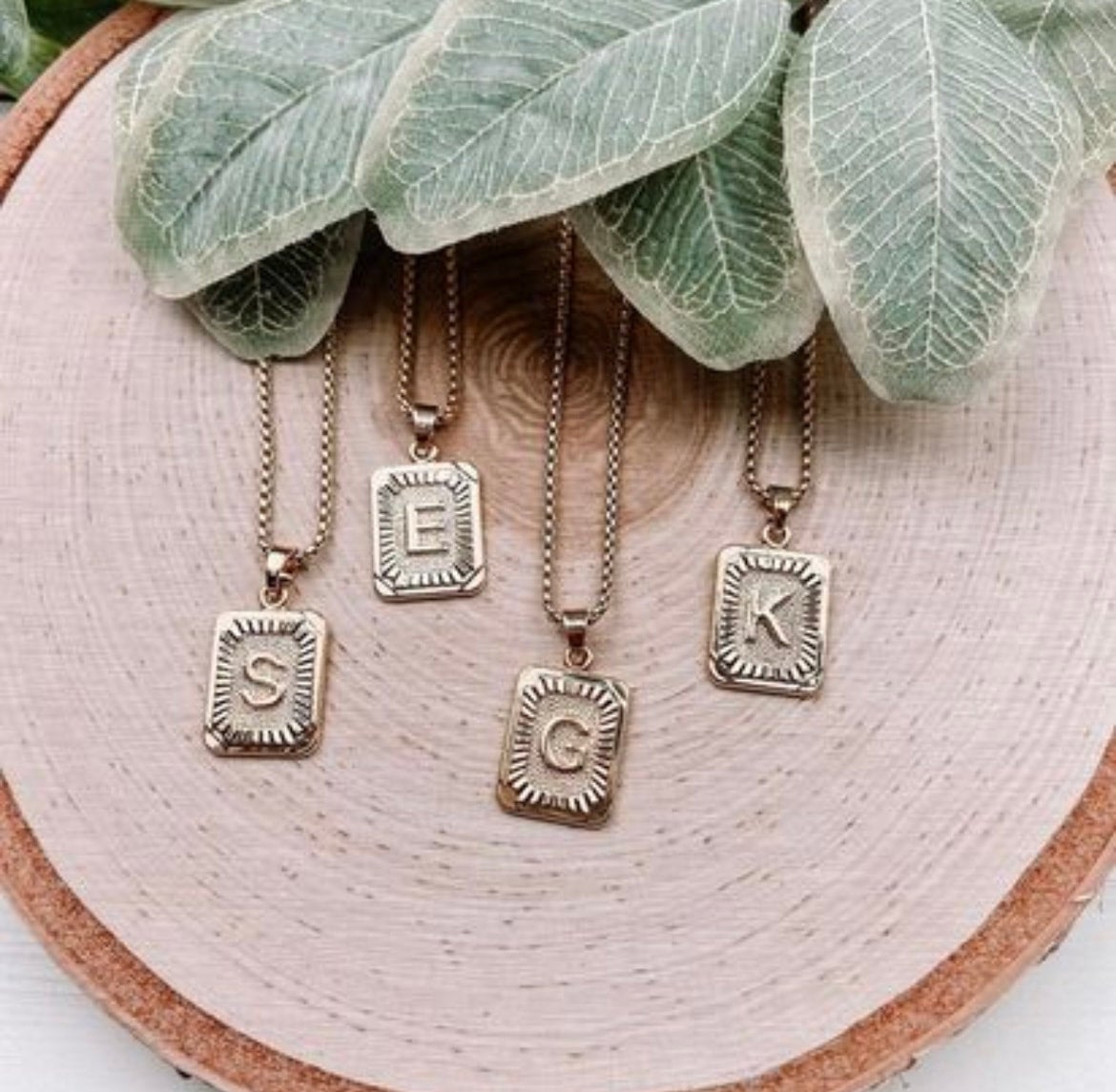 Gothic Rectangle Initial Necklace